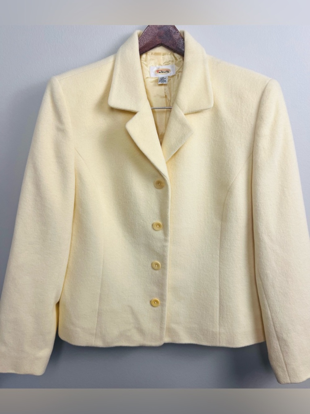Talbots Pale Yellow Angora & Wool Tailored Blazer – Soft Luxury Jacket – L